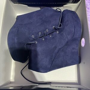 Women's Navy Wedge Ankle Boots